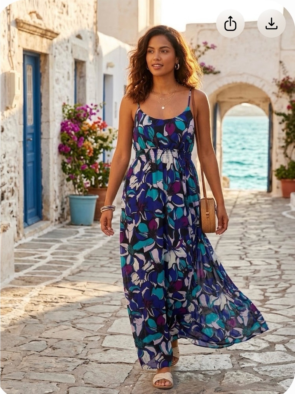 Elle Navy and Teal Floral Maxi Dress